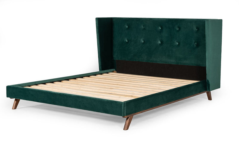 Nova Domus Durango Modern Green Fabric & Walnut Bed