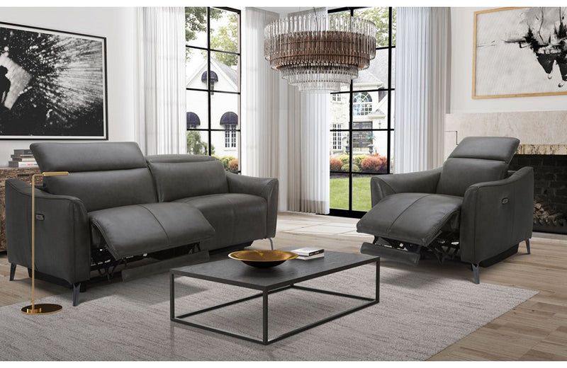 Divani Casa Prairie Modern Dark Grey Leather Dual Electric Loveseat with Electric Headrest