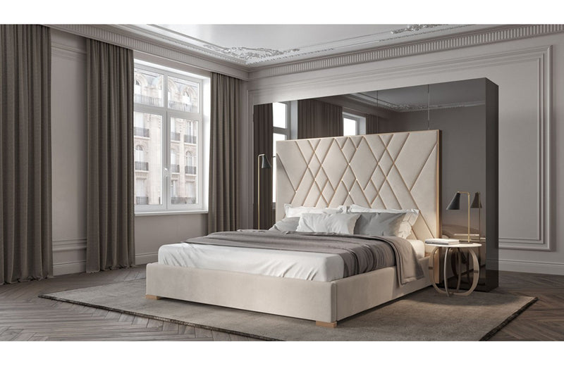 Modrest Eldora Glam Beige Velvet and Brushed Brass Bed