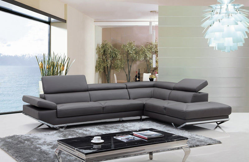 Divani Casa Quebec Modern Dark Grey Eco-Leather Sectional Sofa