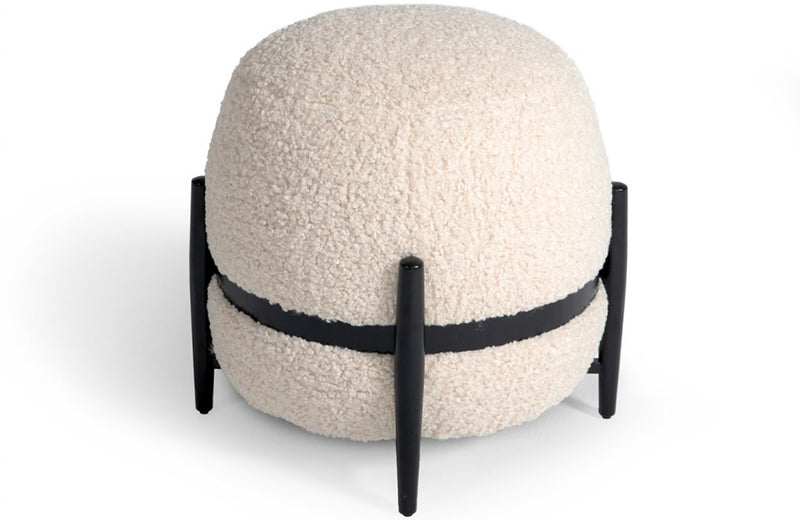 Divani Casa Fouston Contemporary White Sherpa Ottoman