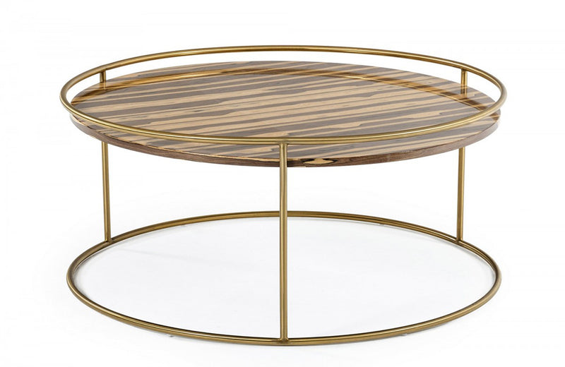 Modrest Gilcrest Glam Brown and Gold Marble Coffee Table