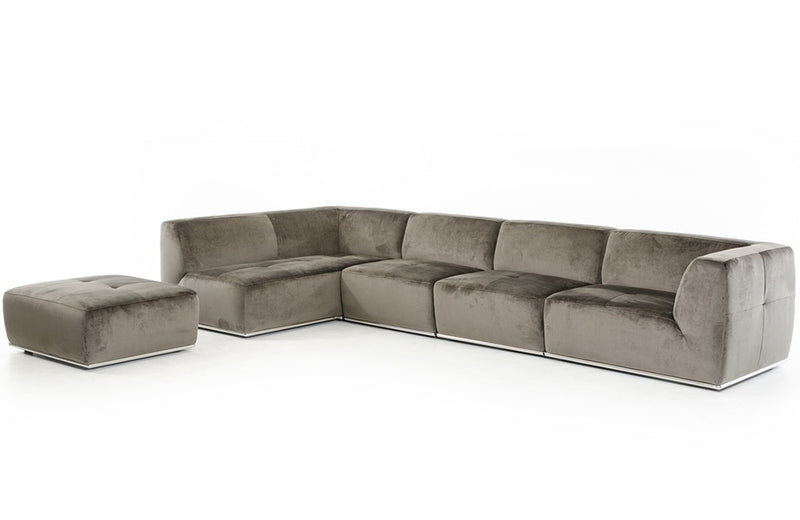 Divani Casa Hawthorn Modern Grey Fabric Modular Chaise Sectional Sofa + Ottoman