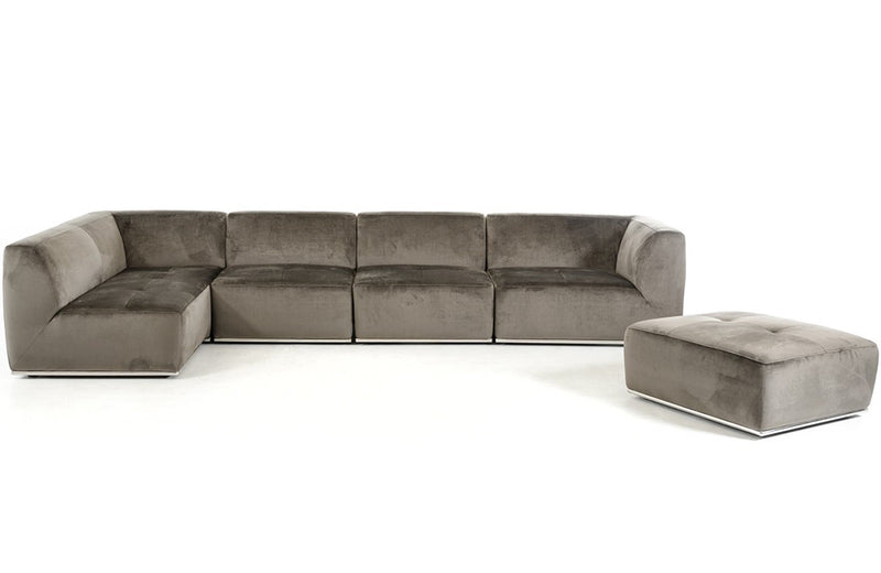 Divani Casa Hawthorn Modern Grey Fabric Modular Chaise Sectional Sofa + Ottoman