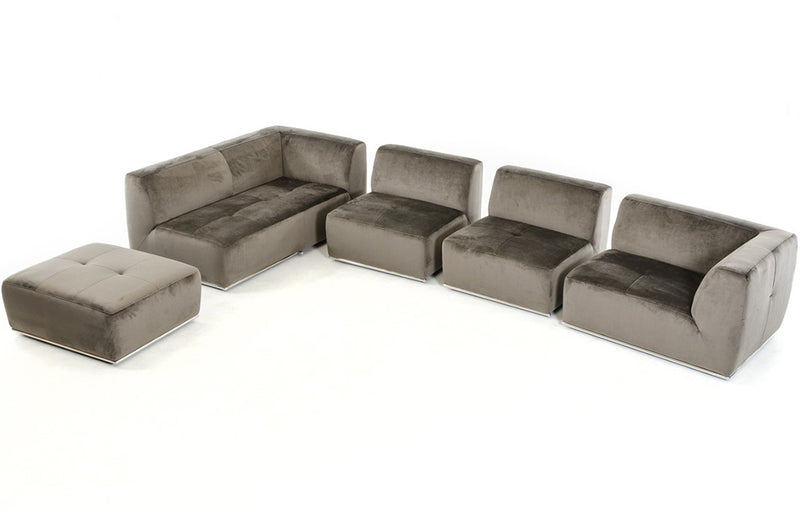 Divani Casa Hawthorn Modern Grey Fabric Modular Chaise Sectional Sofa + Ottoman