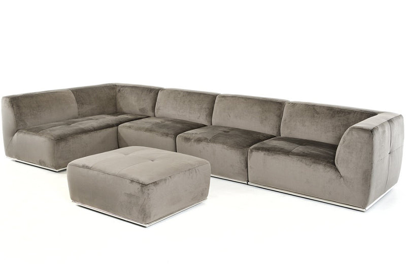 Divani Casa Hawthorn Modern Grey Fabric Modular Chaise Sectional Sofa + Ottoman