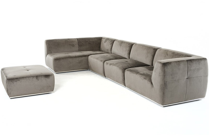 Divani Casa Hawthorn Modern Grey Fabric Modular Chaise Sectional Sofa + Ottoman