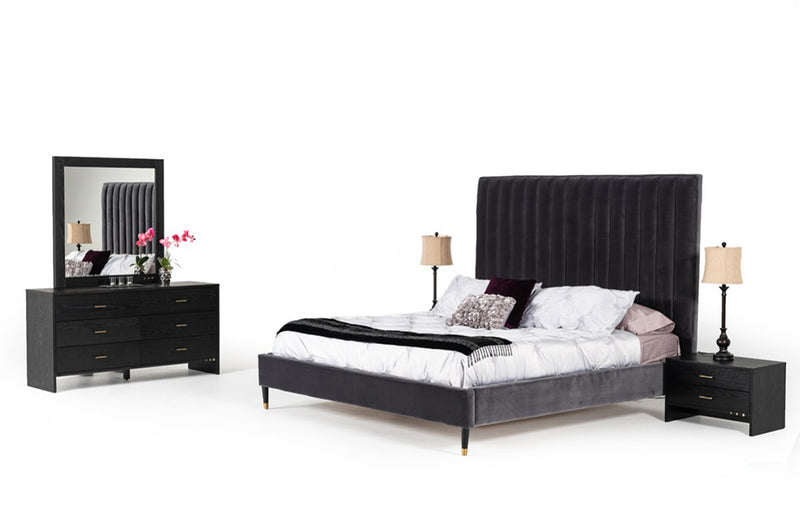 Modrest Hemlock Modern Dark Grey Velvet Bed