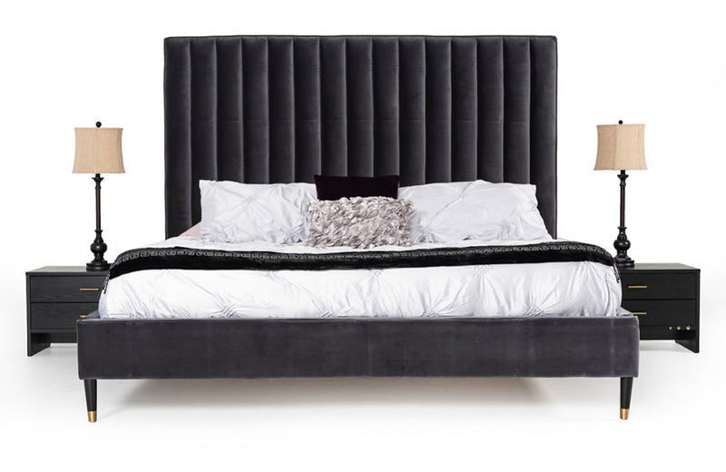 Modrest Hemlock Modern Dark Grey Velvet Bed