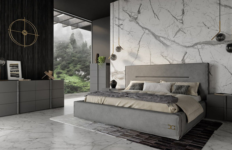 Coronelli Collezioni Hollywood Italian Contemporary Grey Leather Bed