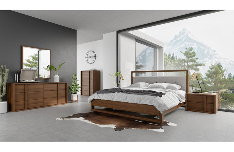 Nova Domus Falcor Modern Grey Fabric & Walnut Veneer Bed