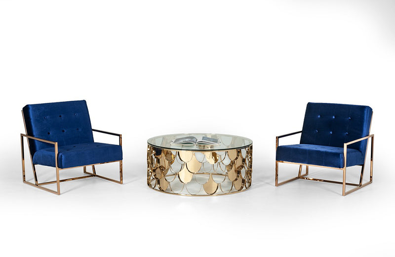 Modrest Javier Modern Glass & Gold Round Coffee Table