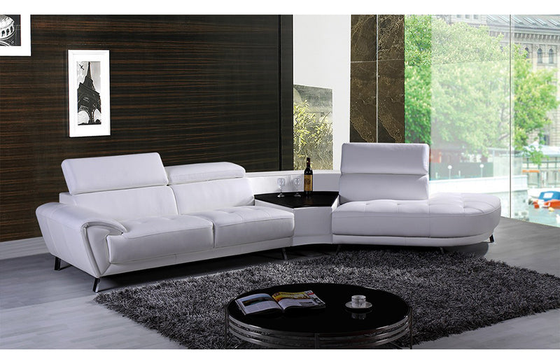 Divani Casa Raizel Modern White Leather Sectional Sofa w/ Right Facing Chaise