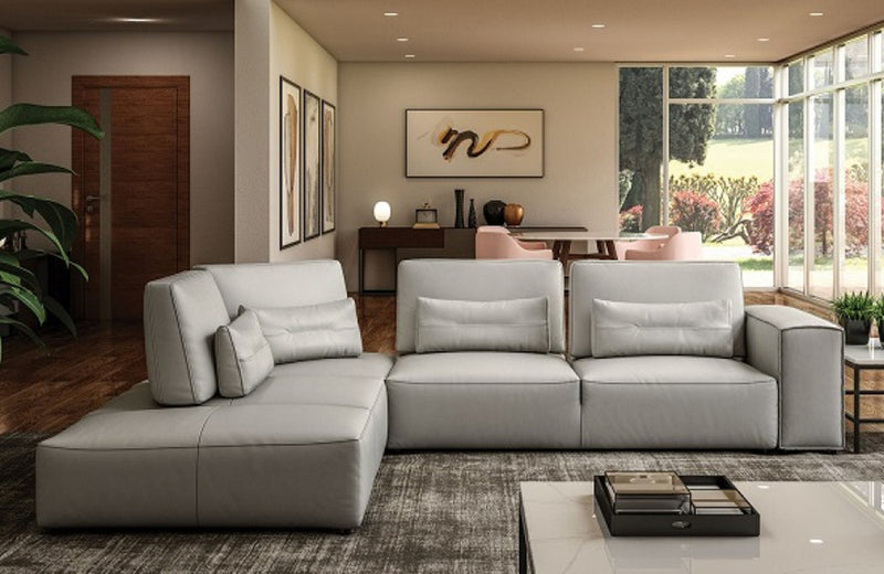 Coronelli Collezioni Hollywood Italian Light Grey Leather Sectional Sofa