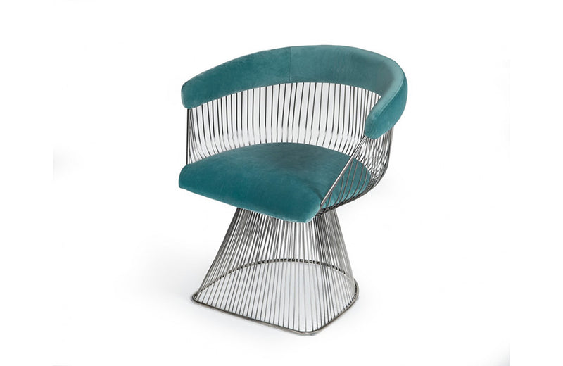 Modrest Lauren Teal Velvet and Brushed Silver Dining Chair