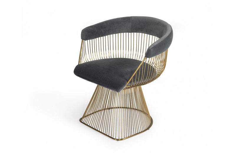 Modrest Lauren Grey Velvet and Brushed Gold Dining Chair