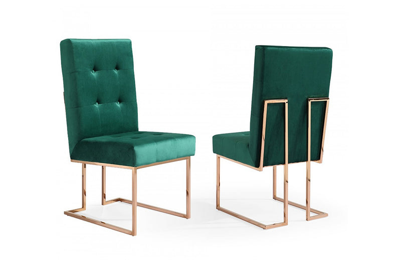 Modrest Legend Modern Green Velvet & Rosegold Dining Chair (Set of 2)