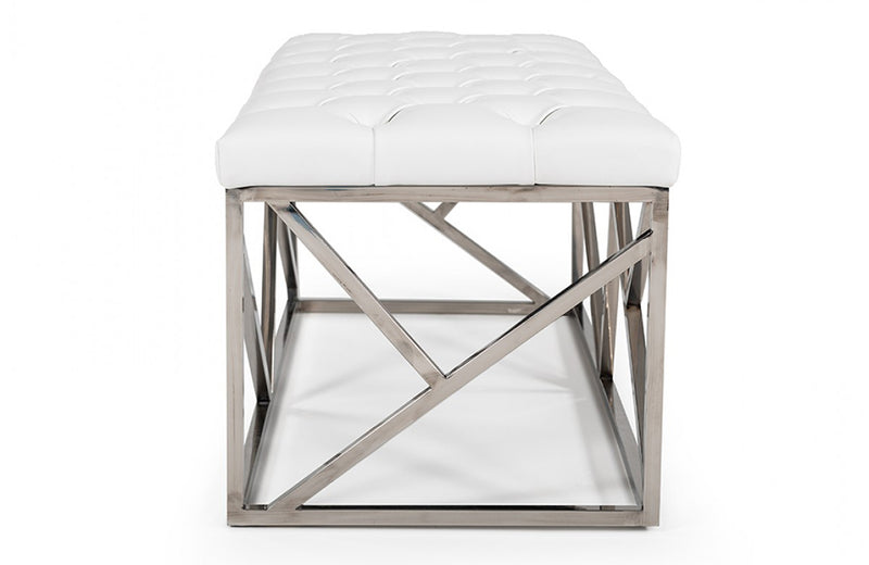 Modrest Lindsey Modern White Leatherette & Stainless Steel Bench