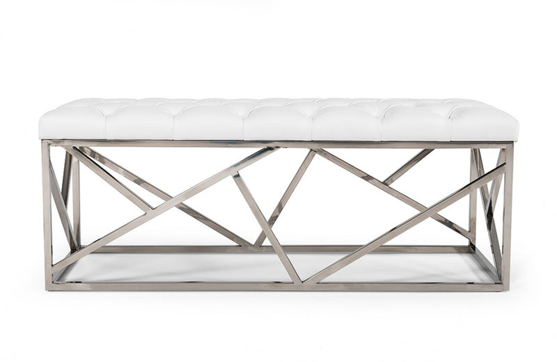 Modrest Lindsey Modern White Leatherette & Stainless Steel Bench