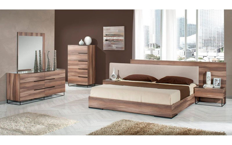 Nova Domus Matteo Italian Modern Walnut & Fabric Bedroom Set