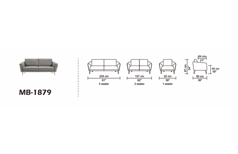 Divani Casa Benham Modern Grey & Blue Fabric Sofa Set