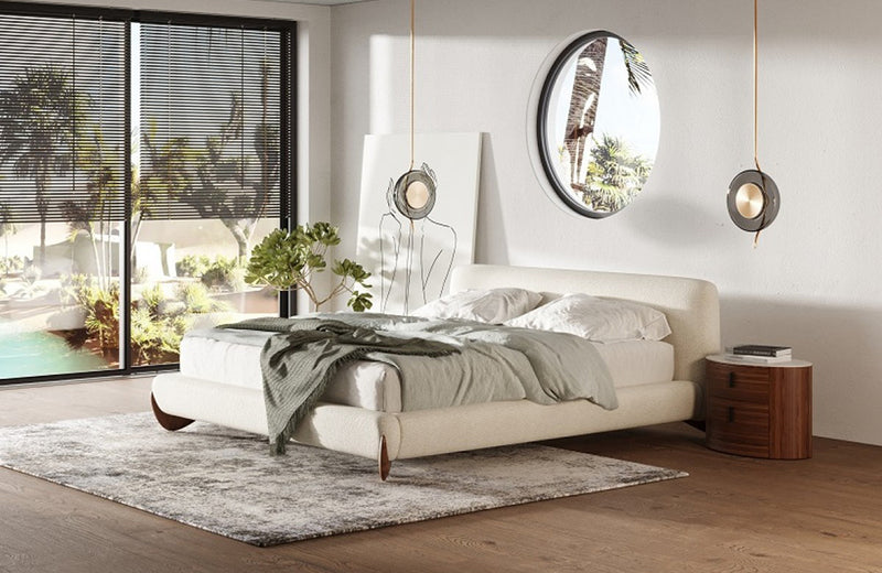 Modrest Fleury Contemporary Cream Fabric and Walnut Bed