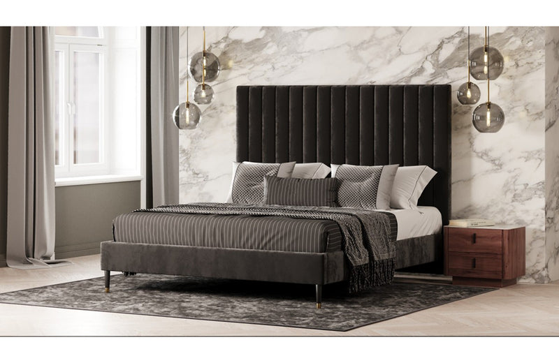 Modrest Hemlock Modern Dark Grey Velvet Bed