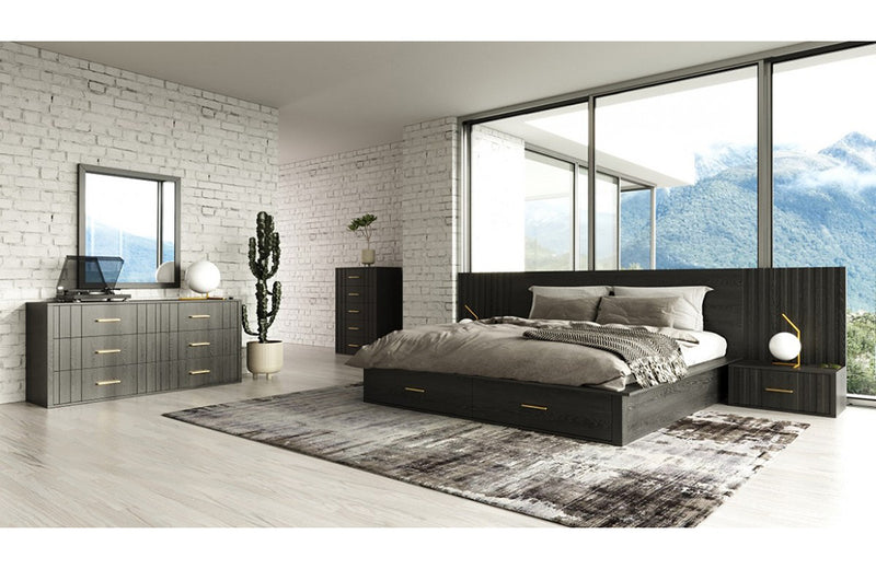 Modrest Manchester Contemporary Platform Dark Grey Bed with Drawers