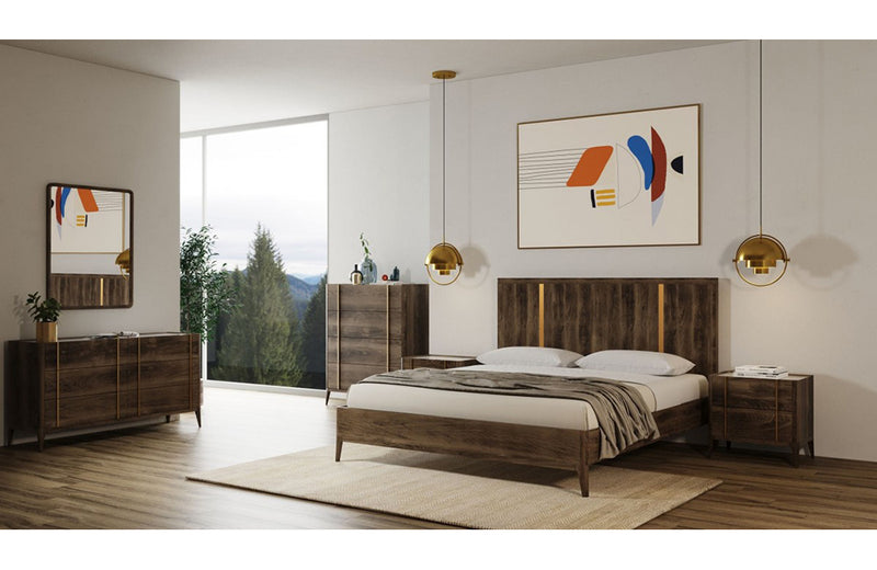 Modrest Oakley Mid-Century Dark Brown Bed