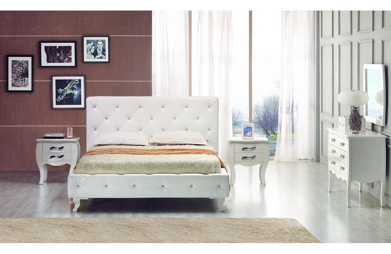 Modrest Monte Carlo White Leatherette Modern Twin Bed with Crystals