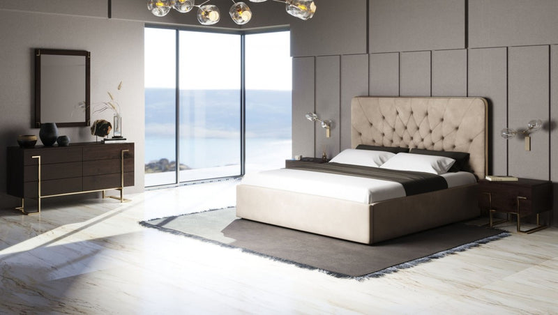 Modrest Moontide Glam Beige Velvet and Brushed Brass Bed