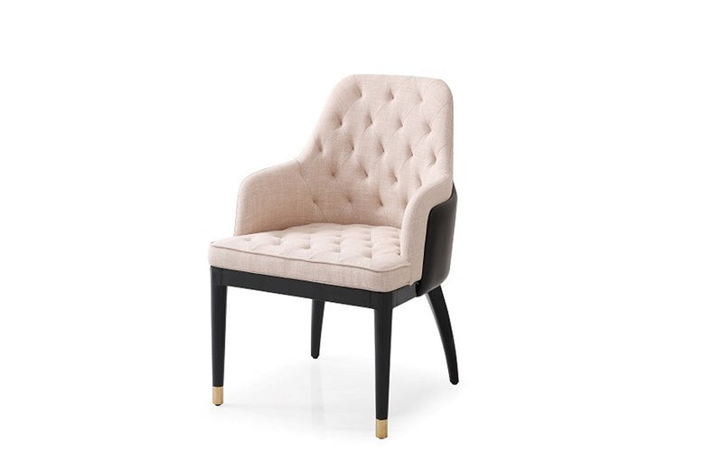 Modrest Nara Glam Beige Fabric, Black Bonded Leather and Champagne Gold Dining Chair