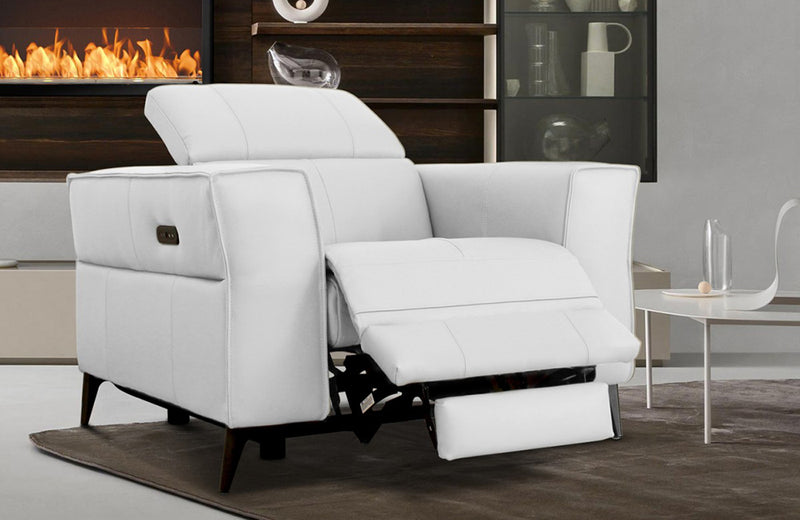 Divani Casa Nella Modern White Leather Armchair w/ Electric Recliner