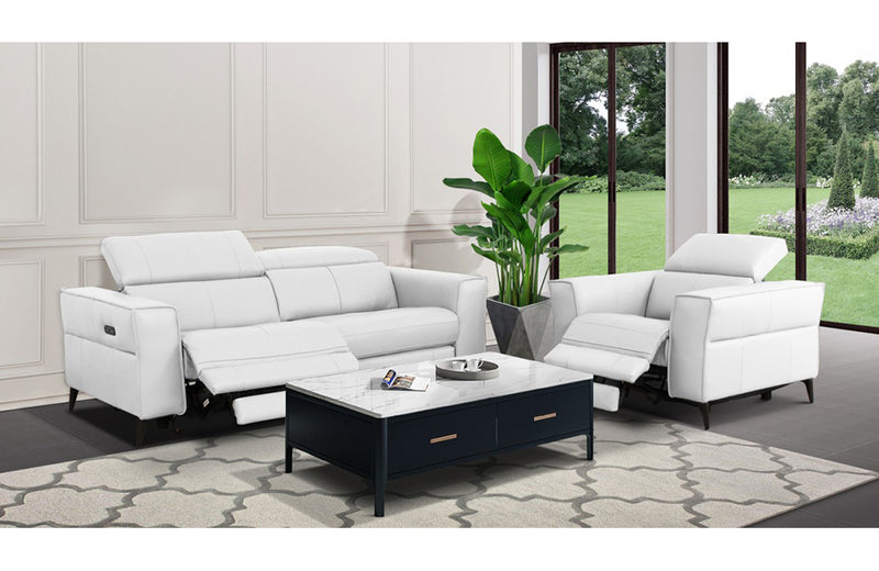 Divani Casa Nella Modern White Leather Loveseat w/ Electric Recliners