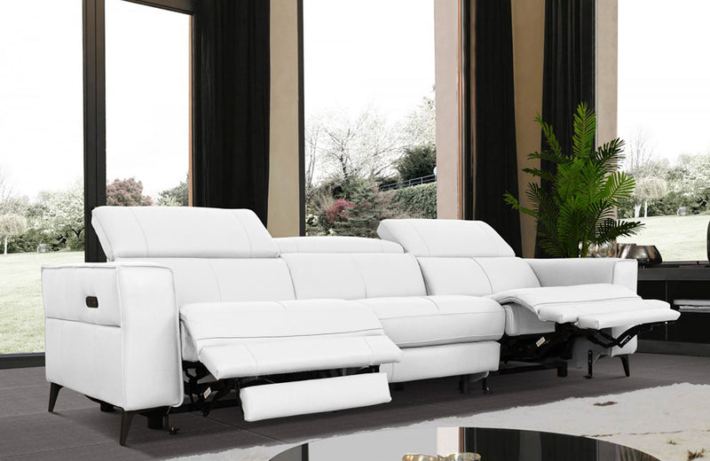 Divani Casa Nella Modern White Leather Sofa w/ Electric Recliners