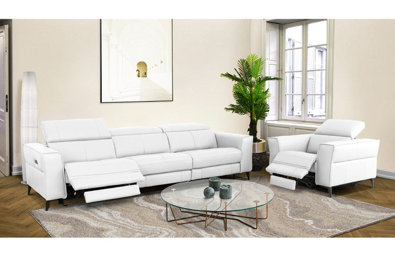 Divani Casa Nella Modern White Leather Sofa w/ Electric Recliners