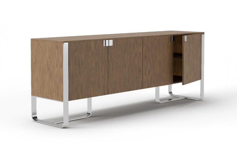 Modrest Pauline Modern Walnut and Stainless Steel Sideboard Buffet