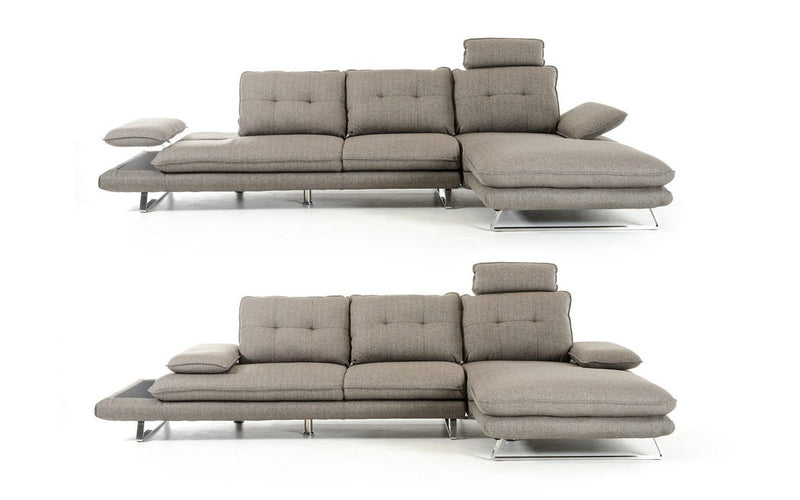 Bertolini Modern Gray Fabric Sectional Sofa