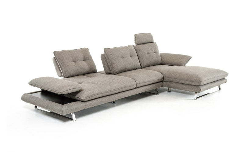 Bertolini Modern Gray Fabric Sectional Sofa