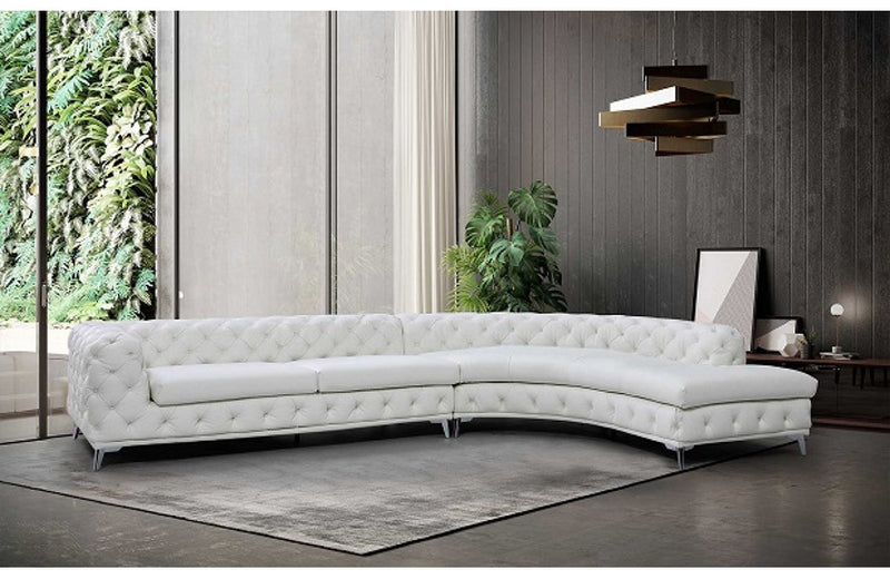 DIvani Casa Kohl Contemporary White RAF Curved Shape Sectional Sofa w/ Chaise