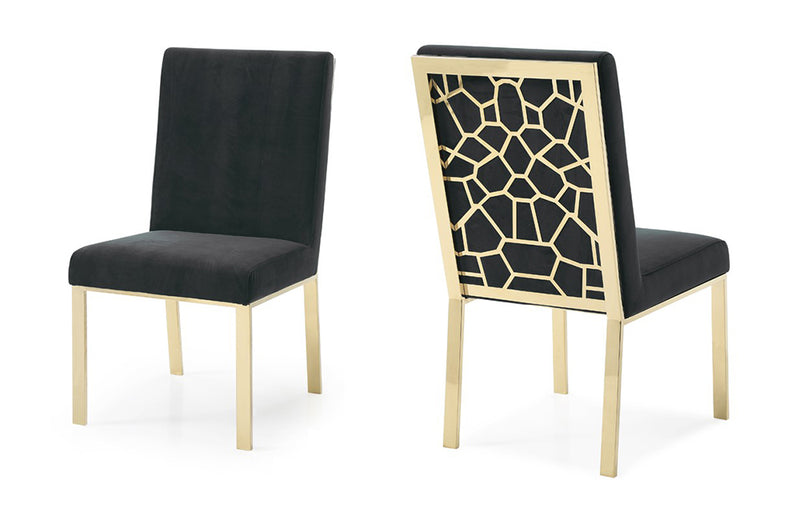 Modrest Reba Modern Black Velvet & Gold Dining Chair (Set of 2)