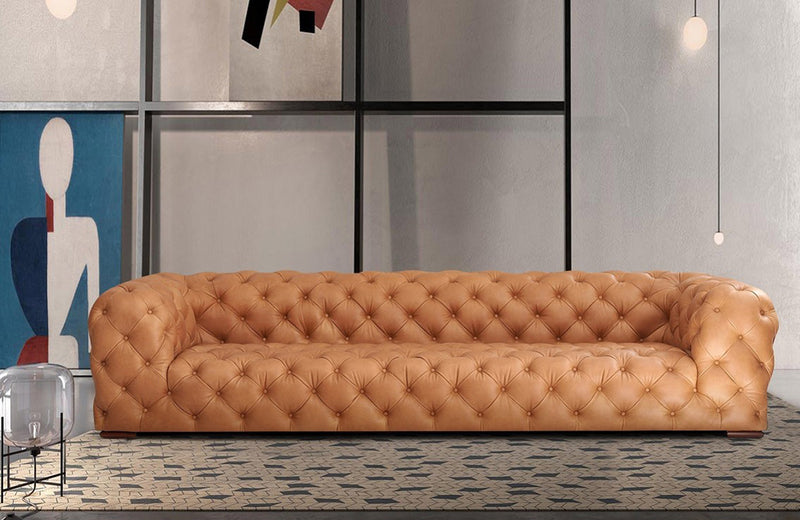 Divani Casa Dexter Transitional Camel Tufted Sofa