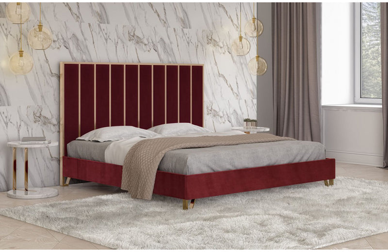 Divani Casa Reyes Modern Red Velvet & Gold Eastern King Bed