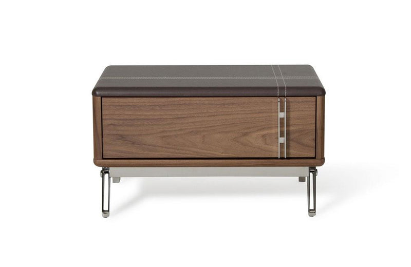 Ria Contemporary Brown Eco-Leather & Walnut Nightstand