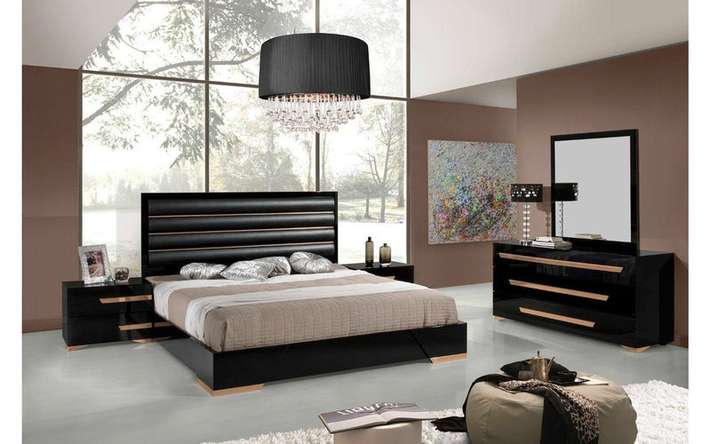 Nova Domus Romeo Italian Modern Black & Rosegold Bedroom Set