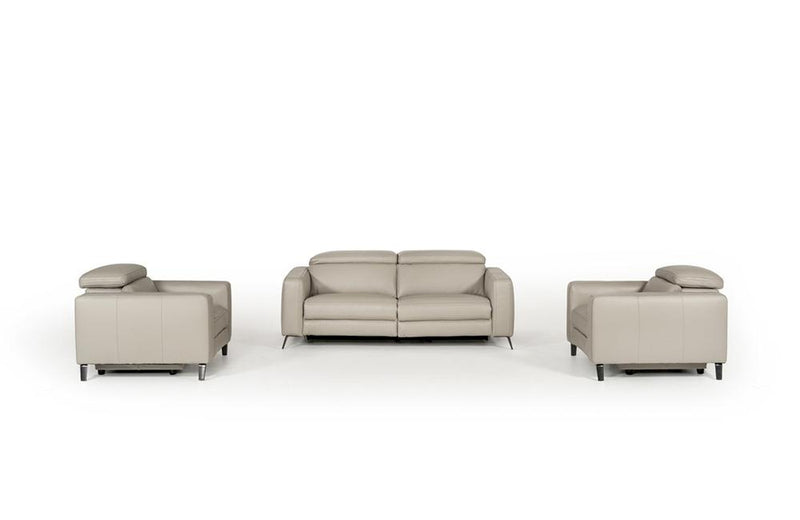 Cristian Modern Grey Leather Sofa Set w/ Recliners