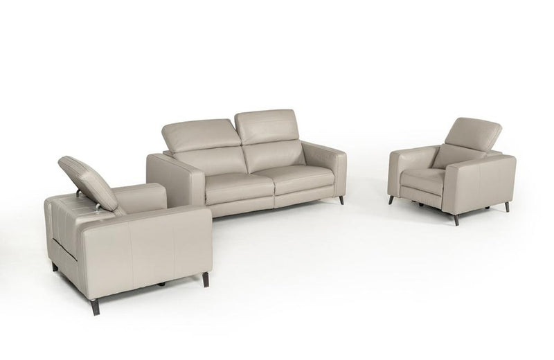 Cristian Modern Grey Leather Sofa Set w/ Recliners