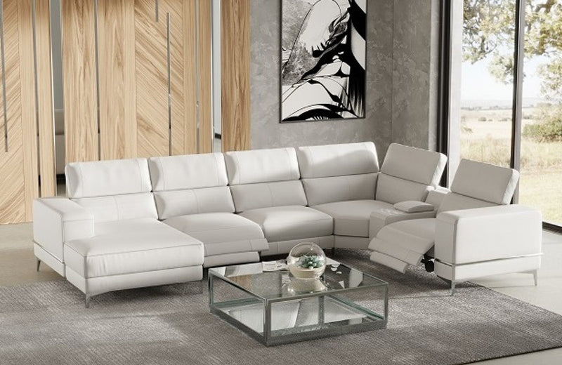 Divani Casa Stanton Modern White Sectional Sofa + Recliners