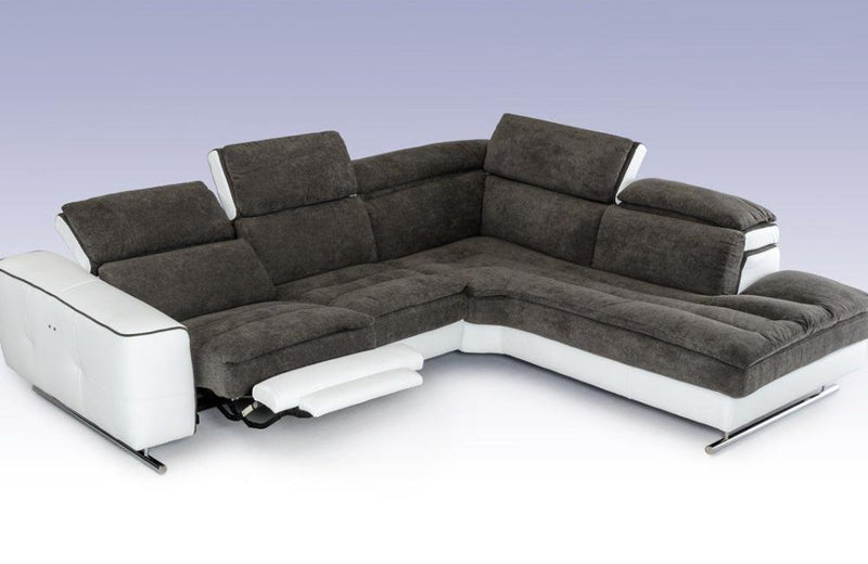 Starlight Italian Modern Gray & White Fabric & Leather Sectional Sofa