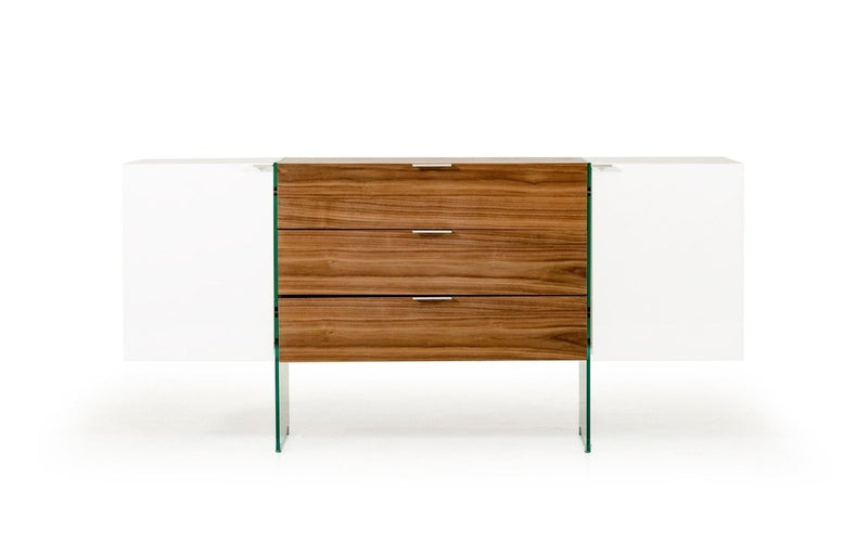 Modrest Sven Contemporary White & Walnut Floating Buffet